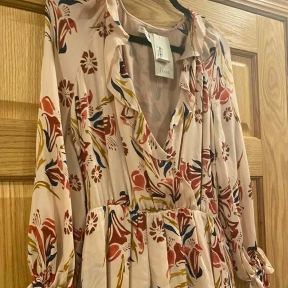 Joie  Floral Long Sleeve Ruffled Mini A-Line Dress - Picture 5 of 16